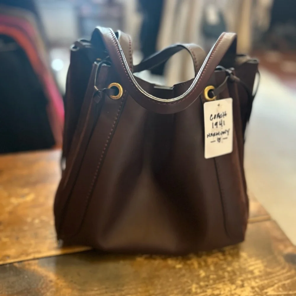 Coach Oxblood Leather and Suede Harmony Hobo Shoulder Bag with Gold Hardware